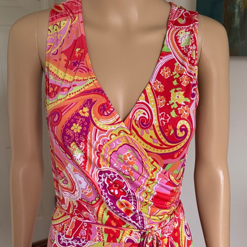 Chaps Pink Paisley Wrap-Style Midi Dress - Picture 5 of 5